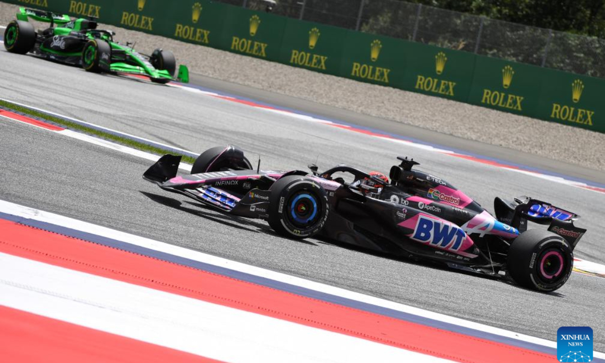 Alpine's French driver Esteban Ocon (front) competes during the first practice session of the Formula 1 Austrian Grand Prix in Spielberg, Austria, June 28, 2024. (Photo: Xinhua)