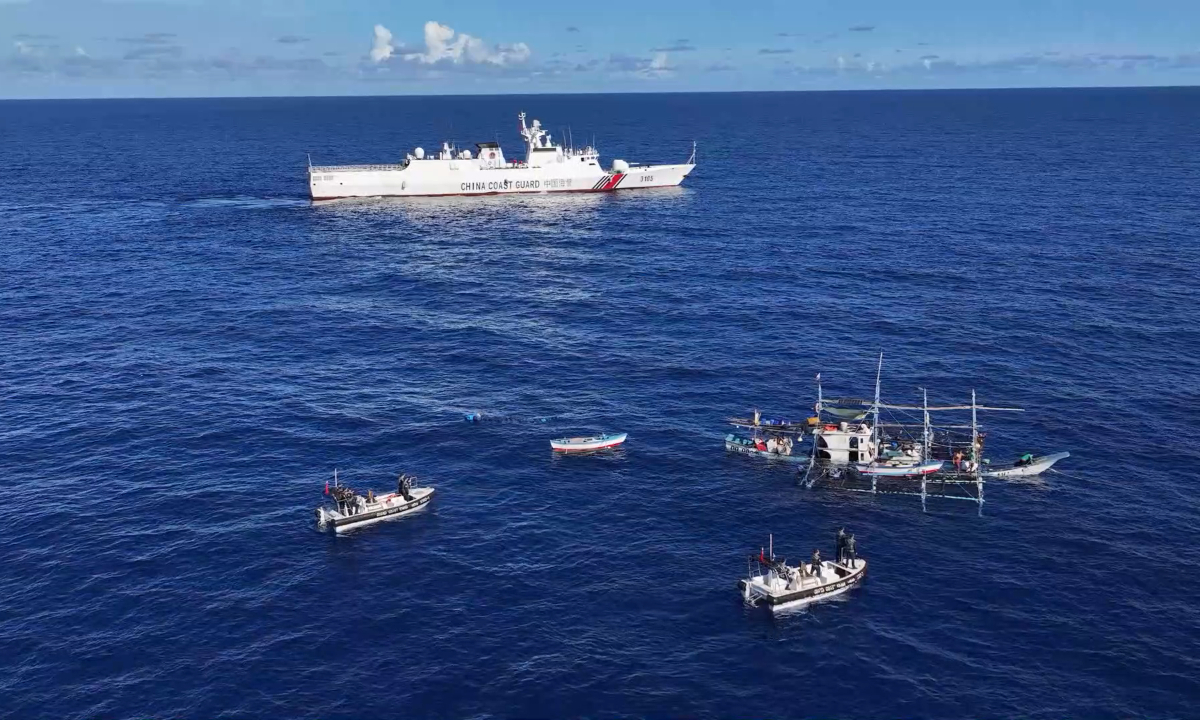 A China Coast Guard (CCG) vessel in patrol helps rescue a Philippine fishing boat in distress in the waters near China’s Huangyan Dao, also known as Huangyan Island, in the South China Sea on June 29, 2024. Photo: Courtesy of China Coast Guard