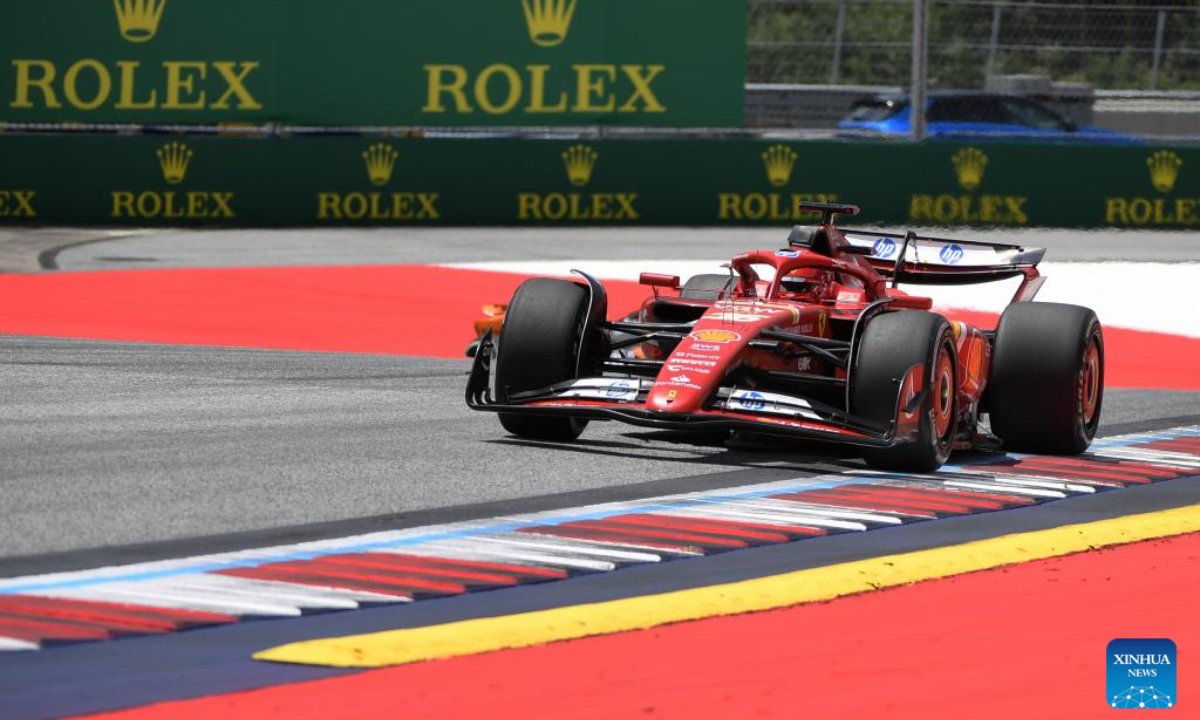 Ferrari's Monegasque driver Charles Leclerc competes during the first practice session of the Formula 1 Austrian Grand Prix in Spielberg, Austria, June 28, 2024. (Photo: Xinhua)