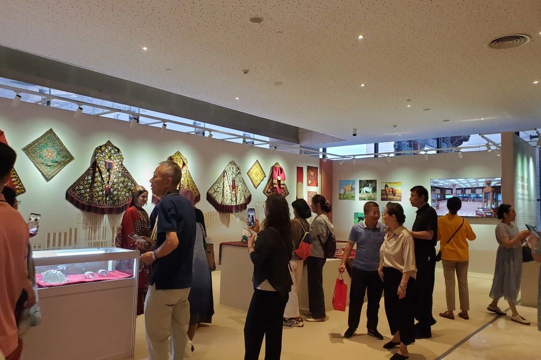 Visitors explore a themed exhibition titled Turkmen Culture, Tradition, and Art held at the Tianqiao Performing Arts Center in Beijing on July 8, 2024. Photo: Courtesy of the Tianqiao Performing Arts Center