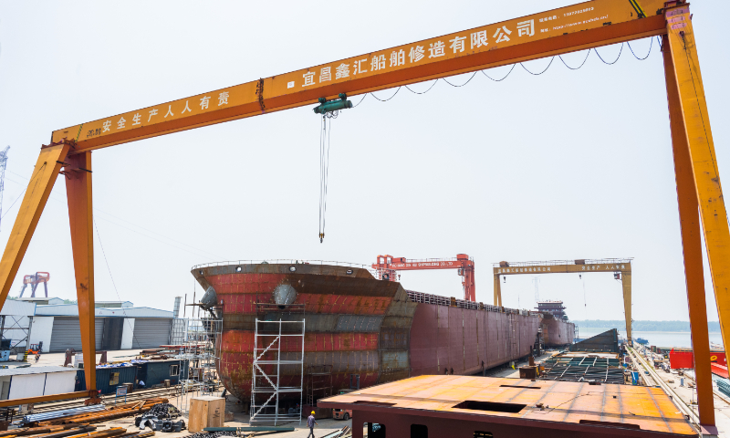Photo taken on May 24, 2024 shows a shipbuilding platform of Yichang Xinhui Ship Repair and Building Co in Zhijiang, Central China's Hubei Province.X Photo: Chen Tao/GT