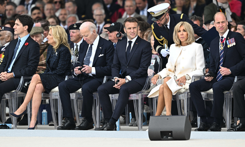 Canadian Prime Minister Justin Trudeau, US first lady Jill Biden and US President Joe Biden, French President Emmanuel Macron, Brigitte Macron and Prince William attend D-Day Anniversary International Ceremony at Omaha Beach, Normandy, France on June 6 2024. Photo: VCG 