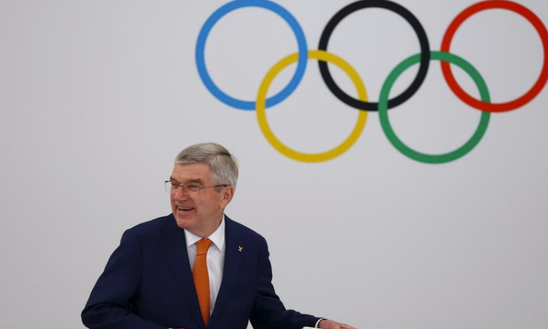 International Olympic Committee (IOC) President Thomas Bach attends the IOC Executive Board meeting in Paris, July 20, 2024. (Kai Pfaffenbach/Reuters/Pool via Xinhua)