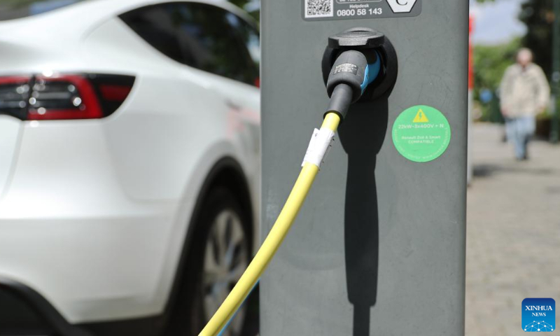 This file photo taken on June 6, 2024 shows an electric car at a charging station near the European Commission building in Brussels, Belgium. Photo: Xinhua