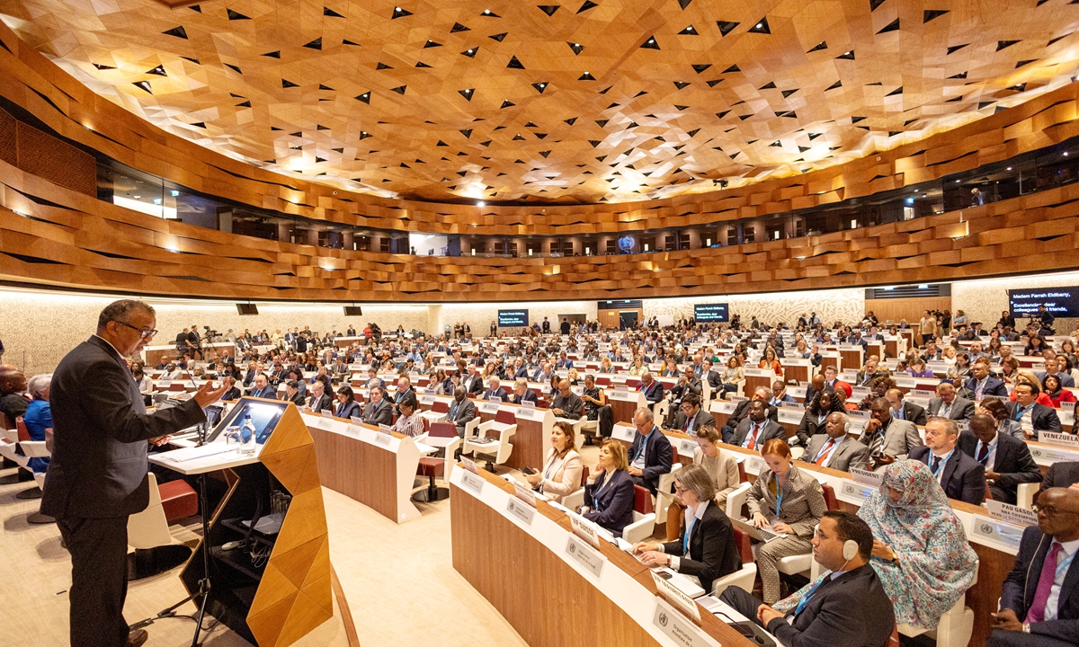 Director-General of the World Health Organization Dr Tedros Adhanom Ghebreyesus attends the World Health Assembly (WHA) at the United Nations in Geneva, Switzerland, on May 27, 2024. WHA on Monday refused to include in its agenda a proposal on Taiwan's participation in the annual assembly as an observer. Photo: IC