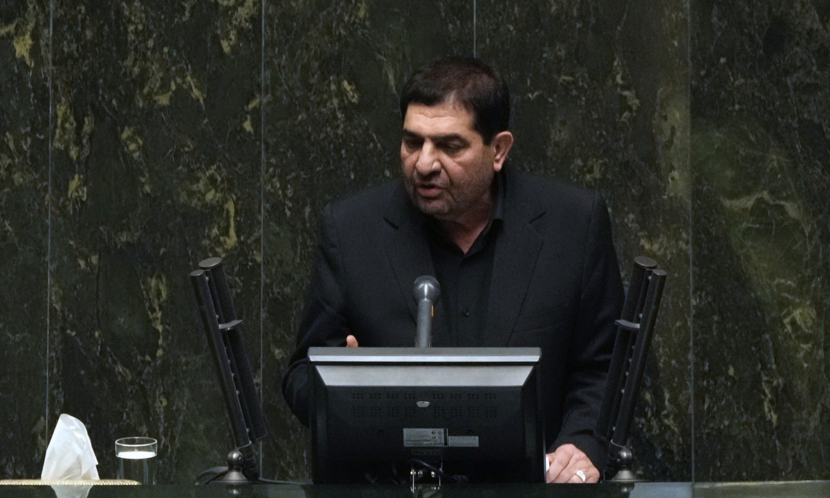 

Iran's acting President Mohammad Mokhber addresses lawmakers during the opening ceremony of a new parliament term in Tehran, Iran, on May 27, 2024. His speech came as Iran prepares for a presidential election to replace the late Ebrahim Raisi in just a month. Photo: VCG