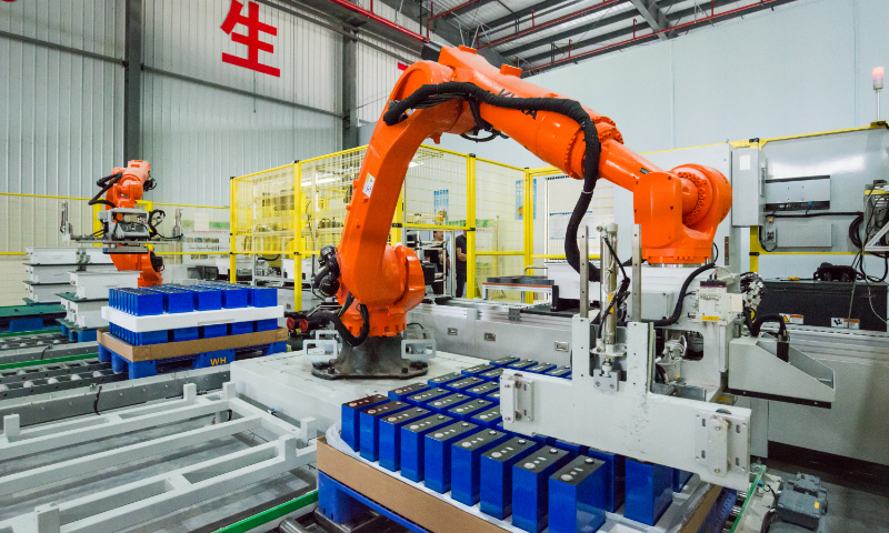 Robotic arms produce battery packs for ships at Zigui Green Intelligent Ship Industrial Park in Zigui, Central China's Hubei Province, on May 22, 2024. Photo: Chen Tao/GT