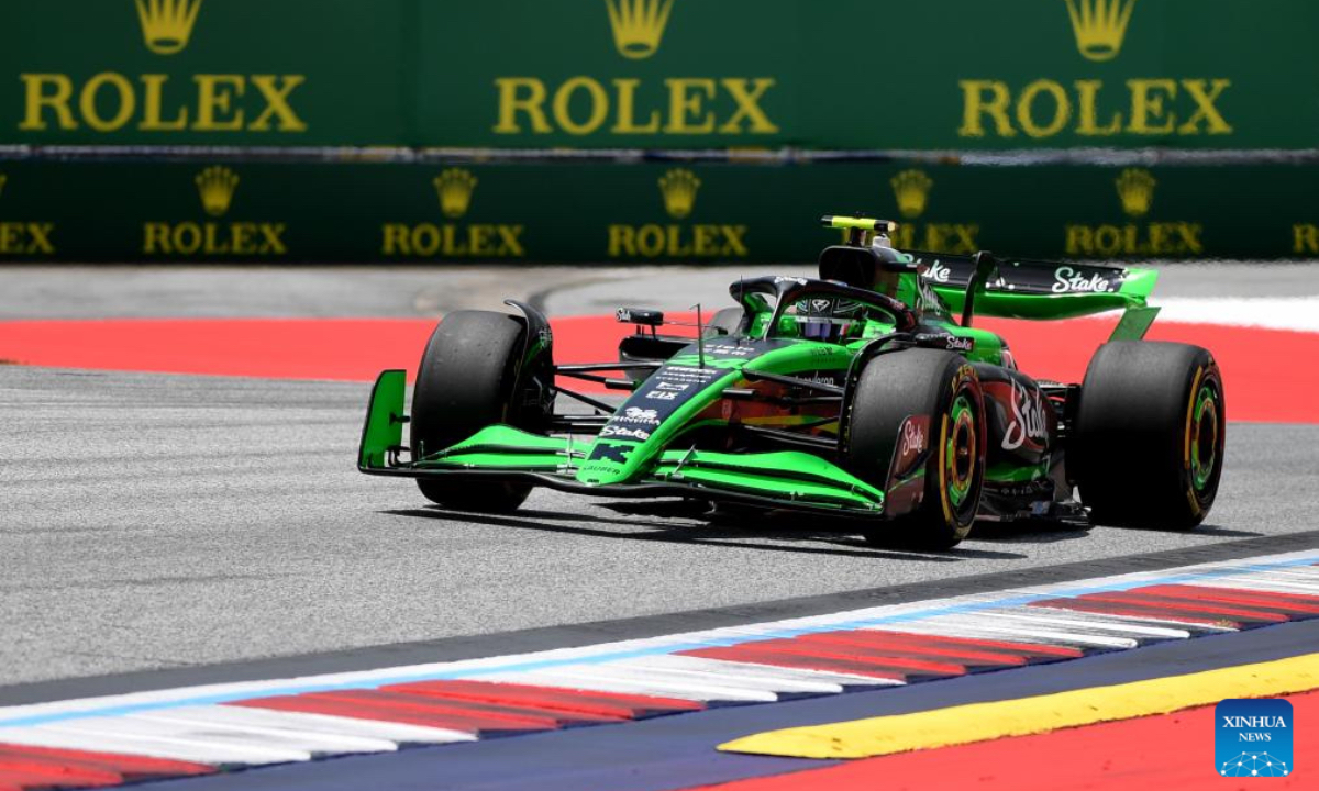 Kick Sauber's Chinese driver Zhou Guanyu competes during the first practice session of the Formula 1 Austrian Grand Prix in Spielberg, Austria, June 28, 2024. (Photo: Xinhua)