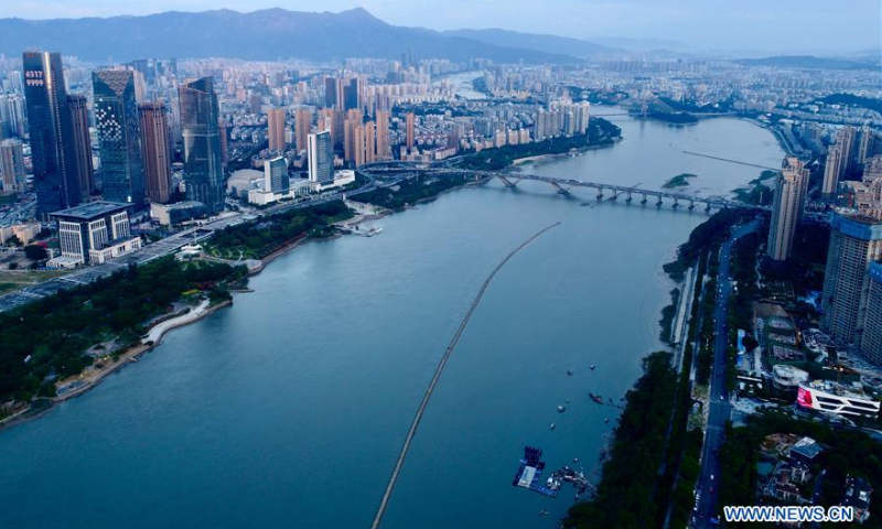 Aerial photo taken on October 26, 2018 shows sunset scenery in Fuzhou, East China's Fujian Province. Photo: Xinhua