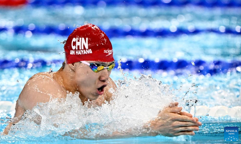 Qin Haiyang of China competes during the men's 100m breaststroke final of swimming at the Paris <strong></strong>2024 Olympic Games in Paris, France, July 28, 2024. Photo: Xinhua