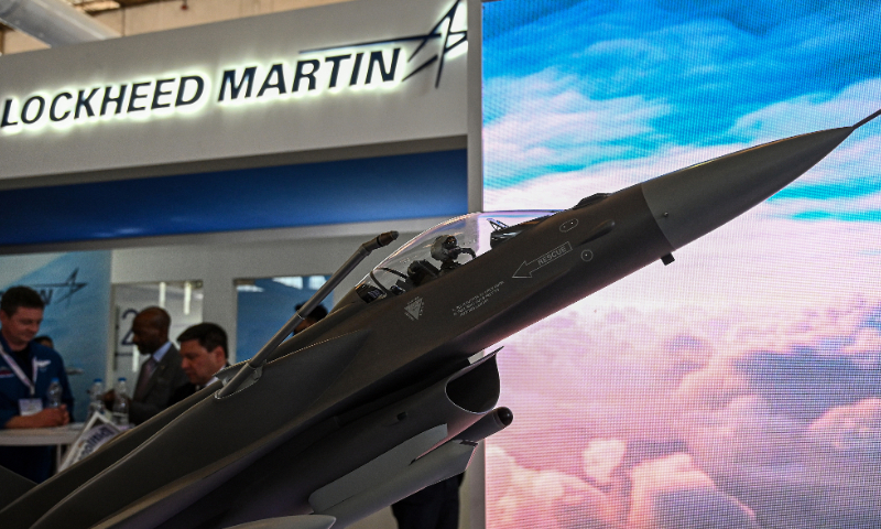 A fighter jet model at the Lockheed Martin Corp. booth during the Aero India 2023 at Air Force Station Yelahanka in Bengaluru, India, on February 13, 2023. File Photo: VCG