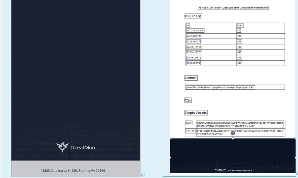 Figure 1 Previous back cover of TheatMon's report； Figure 2 The IoCs hiddden behind the previous back cover picture