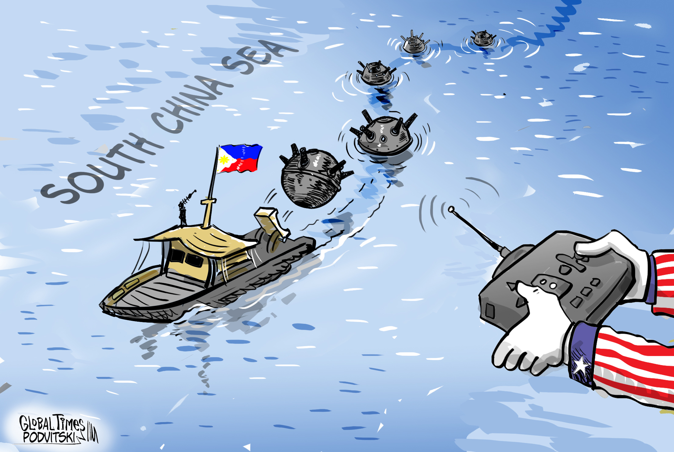 The<strong></strong> US attempts to ignite conflicts in the South China Sea.Cartoon: Vitaly Podvitski 