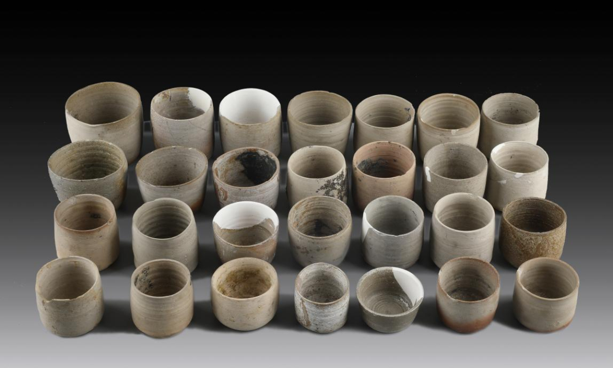 The unearthed ceramic cups from the Warring States Period (475BC–221BC) at the Jizhong Site in Shaoxing, East China’s Zhejiang Province. Photo: Courtesy of National Cultural Heritage Administration