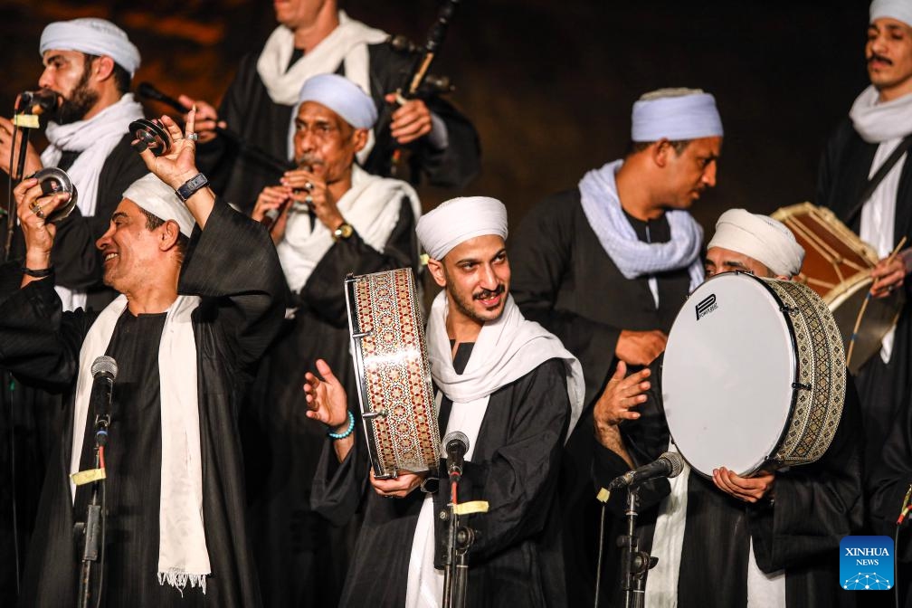 Artists perform at the opening of the 11th International Festival for Drums and Traditional Arts in Cairo, Egypt, on May 26, 2024. Egypt's 11th International Festival for Drums and Traditional Arts kicked off here on Sunday night, attracting participants from 30 countries and regions.(Photo: Xinhua)