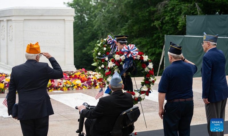 People take part in a wreath-laying ceremony to mark Memorial Day at Arlington Cemetery in Arlington, Virginia, the United States, on May 27, 2024. Memorial Day is a U.S. federal holiday observed on the last Monday of May.(Photo: Xinhua)