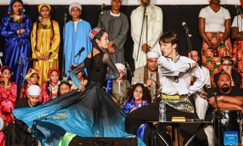 Artists perform at the opening of the 11th International Festival for Drums and Traditional Arts in Cairo, Egypt, on May 26, 2024. Egypt's 11th International Festival for Drums and Traditional Arts kicked off here on Sunday night, attracting participants from 30 countries and regions.(Photo: Xinhua)