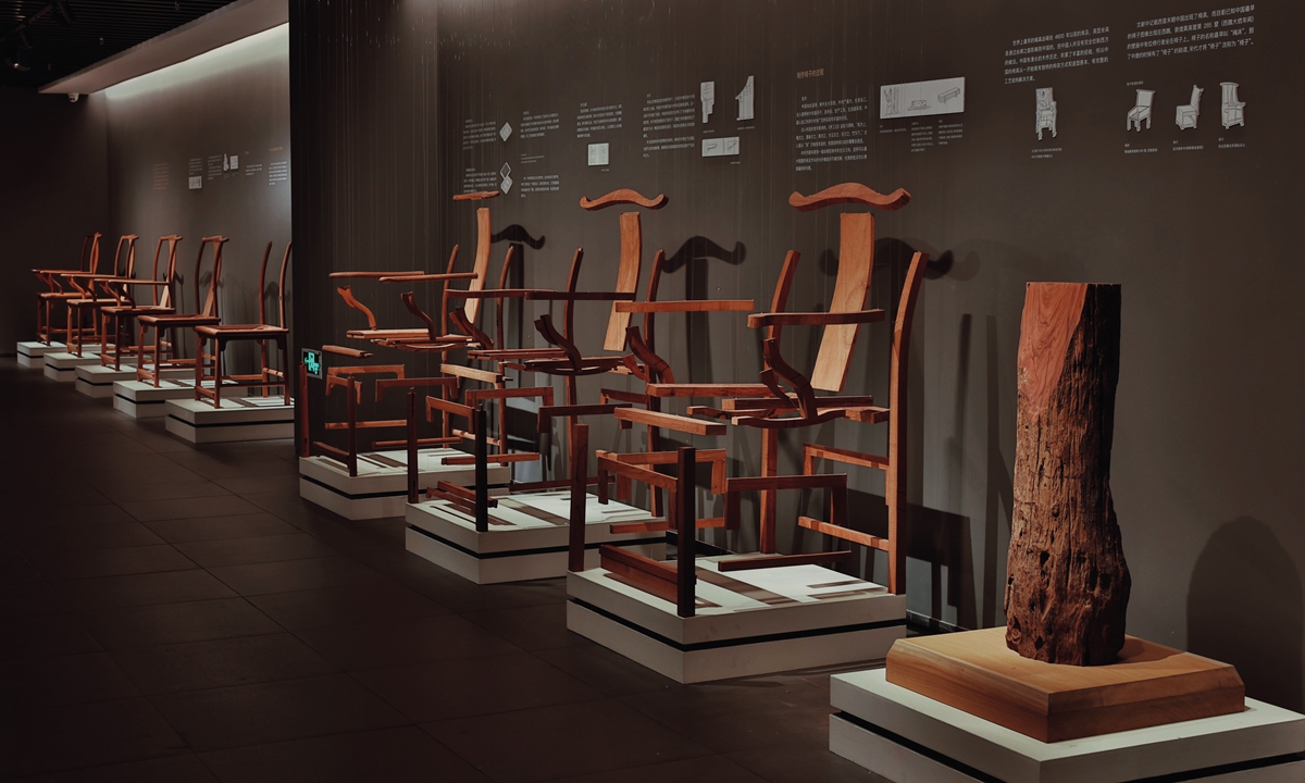 Traditional Chinese wood chairs on display at Ou's Traditional Woodwork Exhibition Hall in Zhongshan, South China's Guangdong Province Photo: Courtesy of the exhibition hall