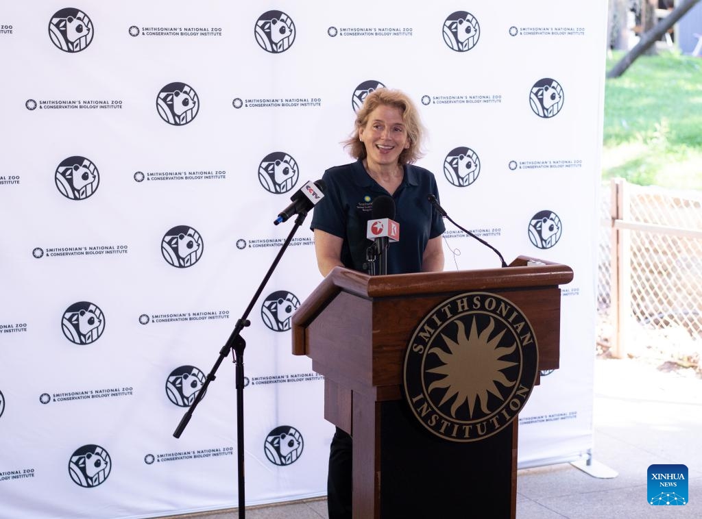 Brandie Smith, John and Adrienne Mars Director of the Smithsonian's National Zoo and Conservation Biology Institute, speaks during a press conference at Smithsonian's National Zoo in Washington, D.C., the United States, on May 29, 2024. The National Zoo in Washington, D.C., announced Wednesday it will receive two giant panda cubs, one male and one female, from China by the end of the year.(Photo: Xinhua)
