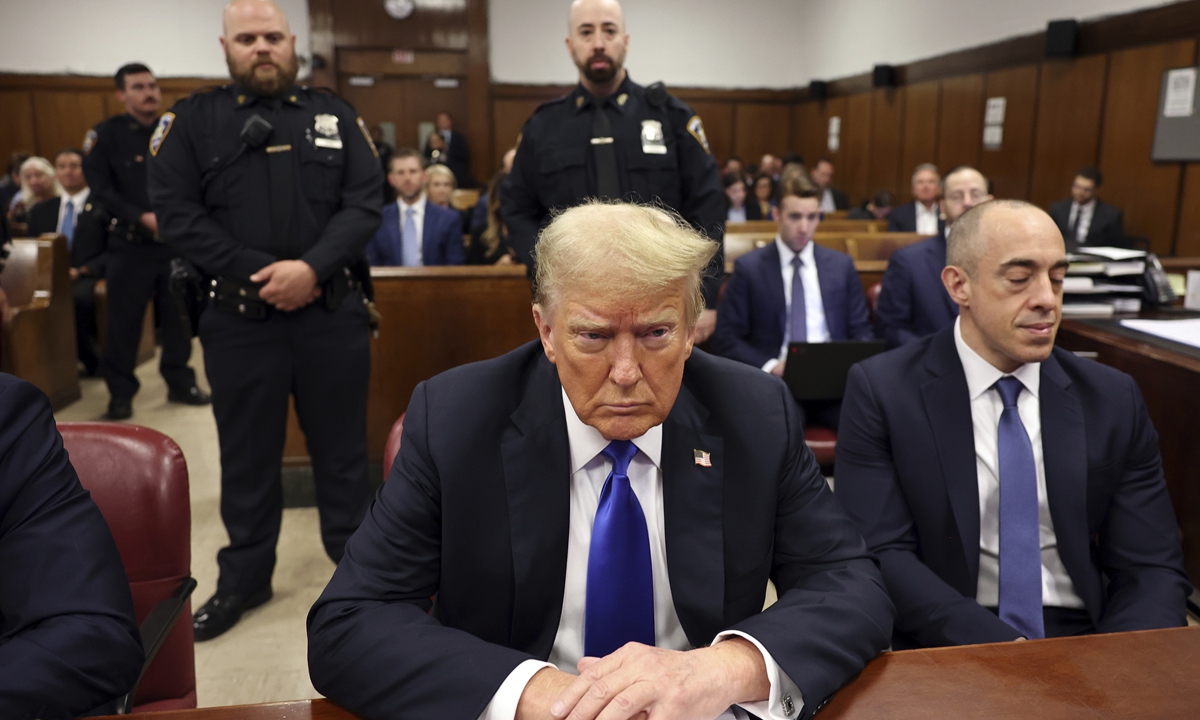Former US president Donald Trump appears at Manhattan criminal court during jury deliberations in his criminal hush money trial in New York on May 30, 2024. Photo: VCG