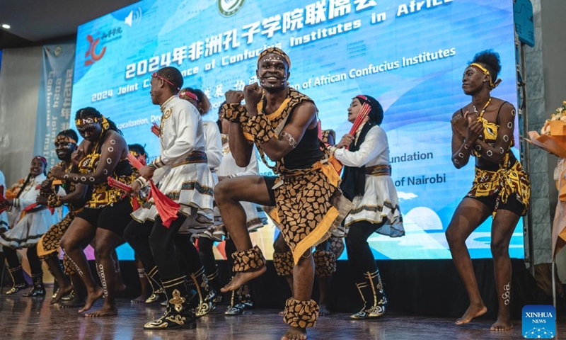 Students perform during a joint conference of African Confucius institutes at the University of Nairobi in Nairobi, Kenya, on May 30, 2024. The 2024 Joint Conference of Confucius Institutes in Africa commenced Thursday in Nairobi, Kenya, to discuss the cooperation and development of Chinese language training centers across the continent. (Photo: Xinhua)