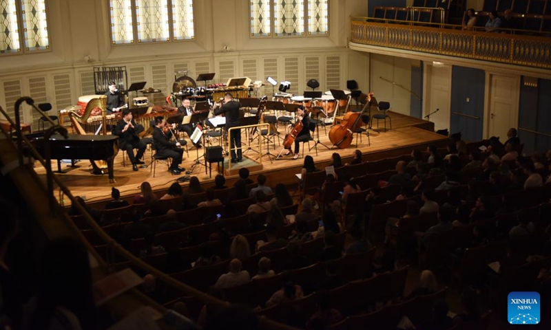 This photo taken on May 31, 2024 shows a concert of Contemporary Chamber Music of China, in Vienna, Austria. (Xinhua/He Canling)