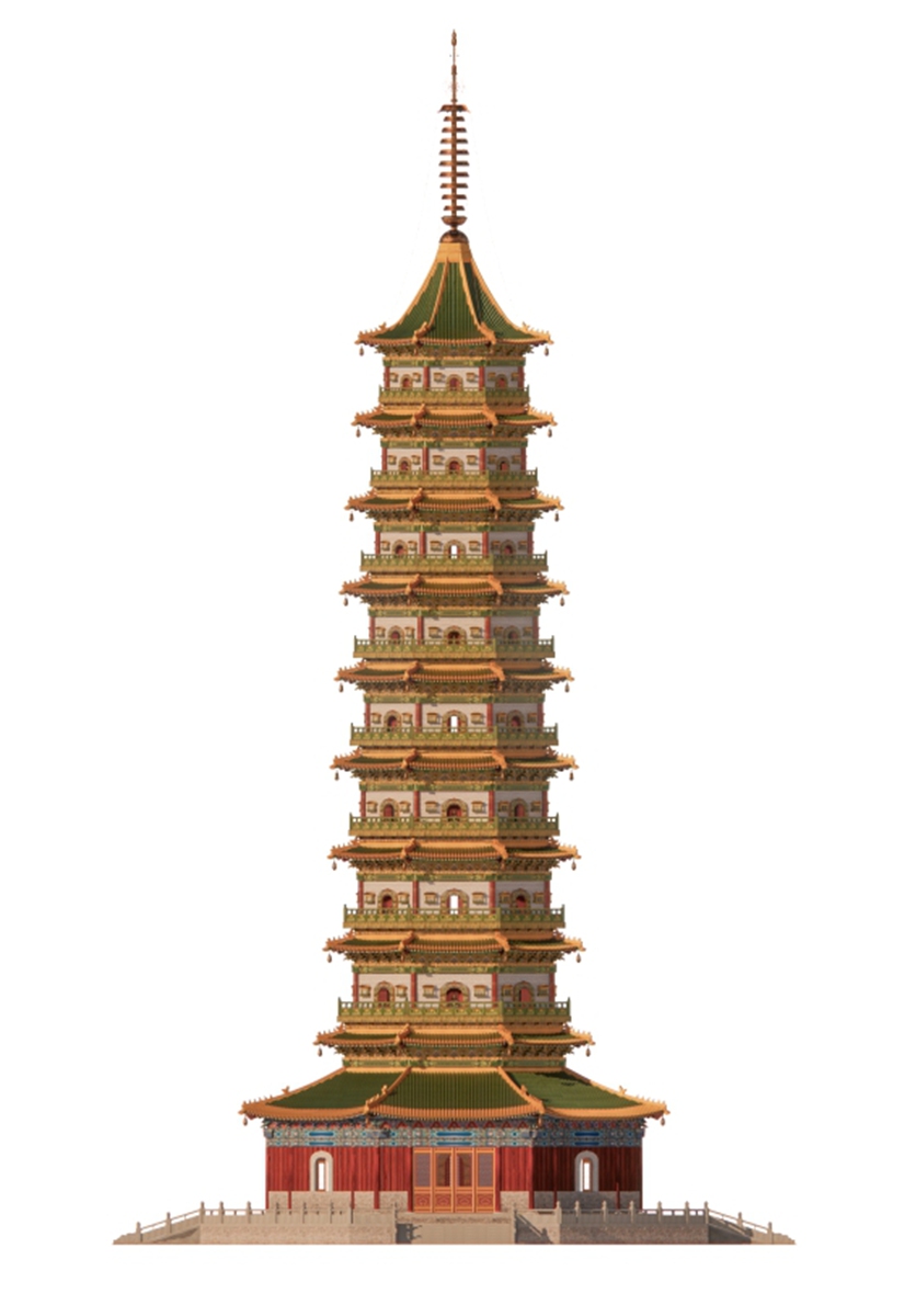 The digital recreation of the original Porcelain Pagoda Photo: Courtesy of the Great Bao'en Temple Ruins Museum 