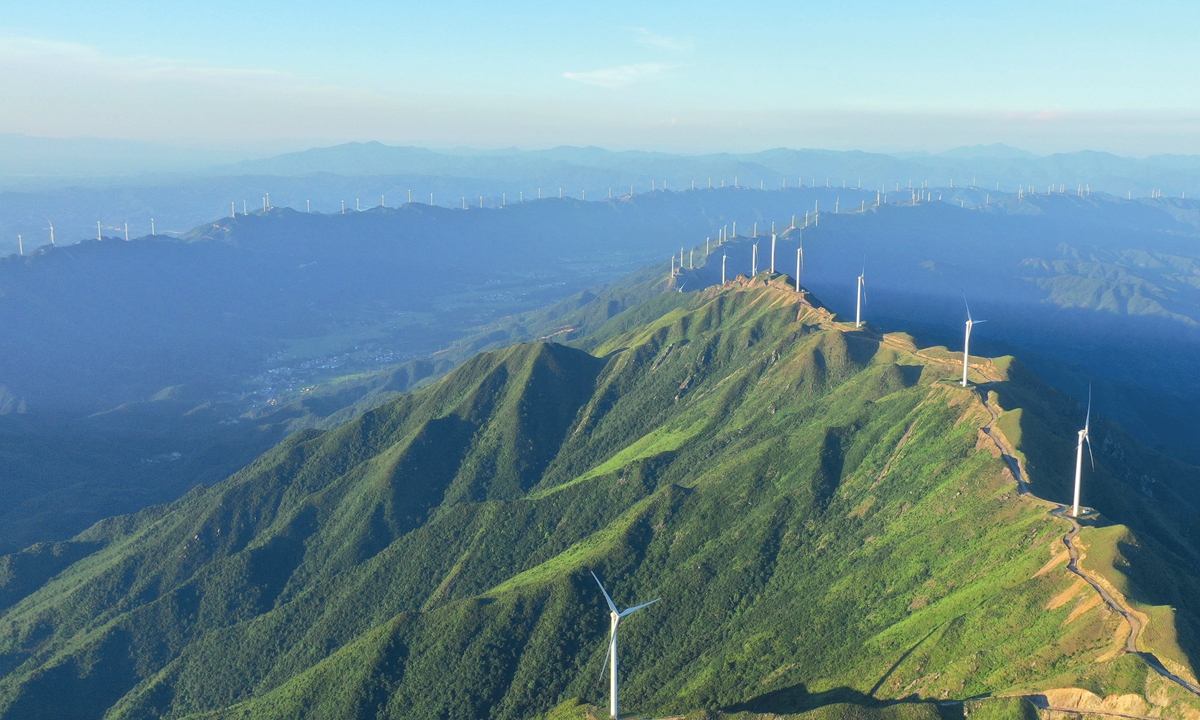 A wind farm at mountainous region of Ji'an, East China's Jiangxi Province Photo: CFP