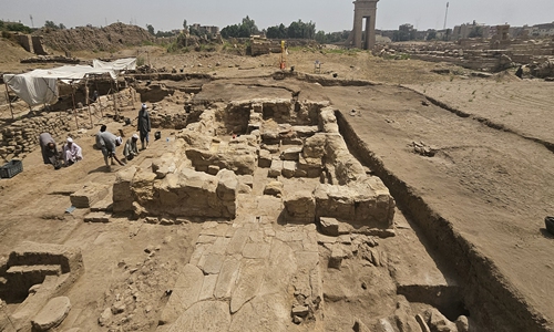 Archaeologists from the China-Egypt archaeological mission work at the relic Montu Temple in Luxor, Egypt, in May, 2024.?
Photo: Courtesy of Jia Xiaobing