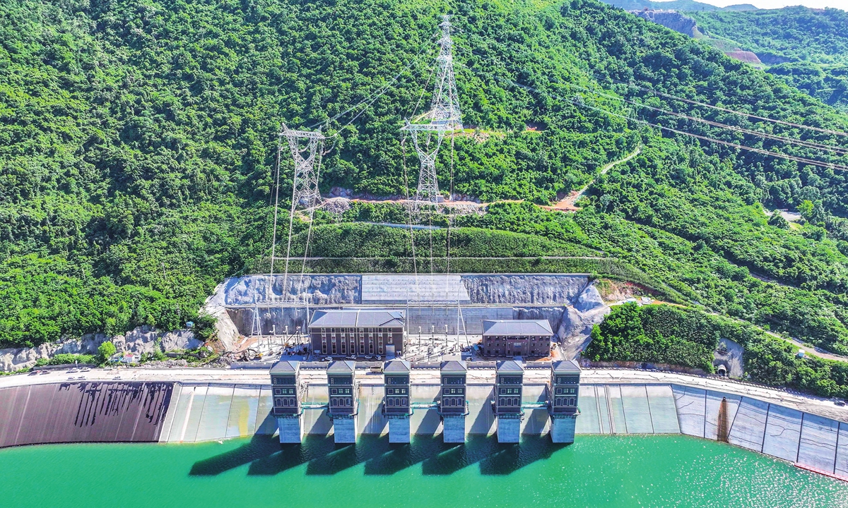 The Jurong pumped-storage power plant with a 500-kilovolt power transmission enters operation in Zhenjiang, East China's Jiangsu Province on June 6, 2024. The project marks a pumped-storage power plant which has the world's highest dam, at 182.3 meters. It is expected to generate 1.35 billion kilowatt hours of electricity per year to meet electricity demand equivalate to 100,000 local households. Photo: VCG