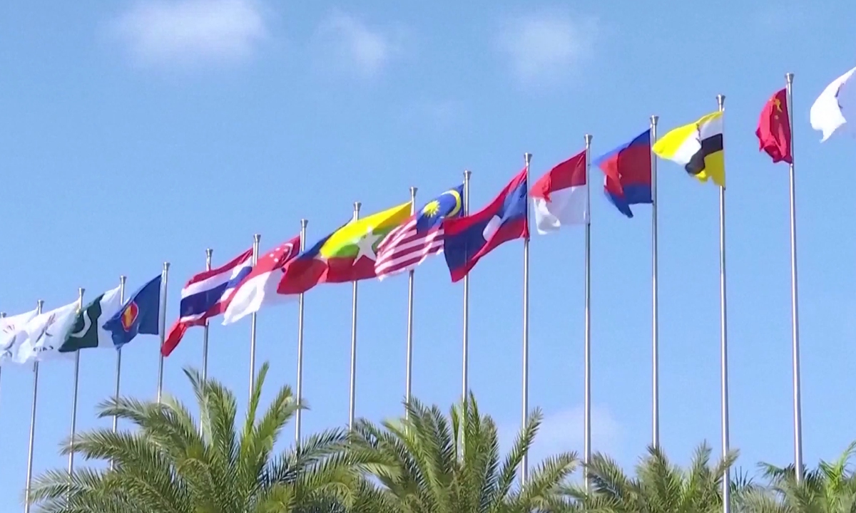 National flags of China and ASEAN member countries Photo: VCG