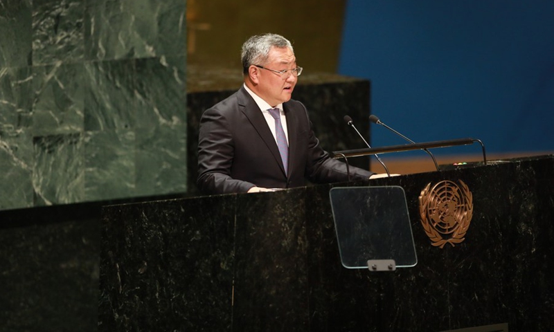 Fu Cong, China's permanent representative to the United Nations, introduces a draft resolution to establish the International Day for Dialogue among Civilizations at the UN General Assembly plenary session at the UN headquarters in New York, on June 7, 2024.(Photo: Xinhua)