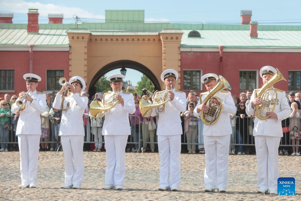 A military music festival is held to celebrate the Russia Day in St. Petersburg, Russia, June 12, 2024. Russia Day marks the date when the First Congress of People's Deputies of the Russian Federation adopted the Declaration of Russia's National Sovereignty in 1990.(Photo: Xinhua)