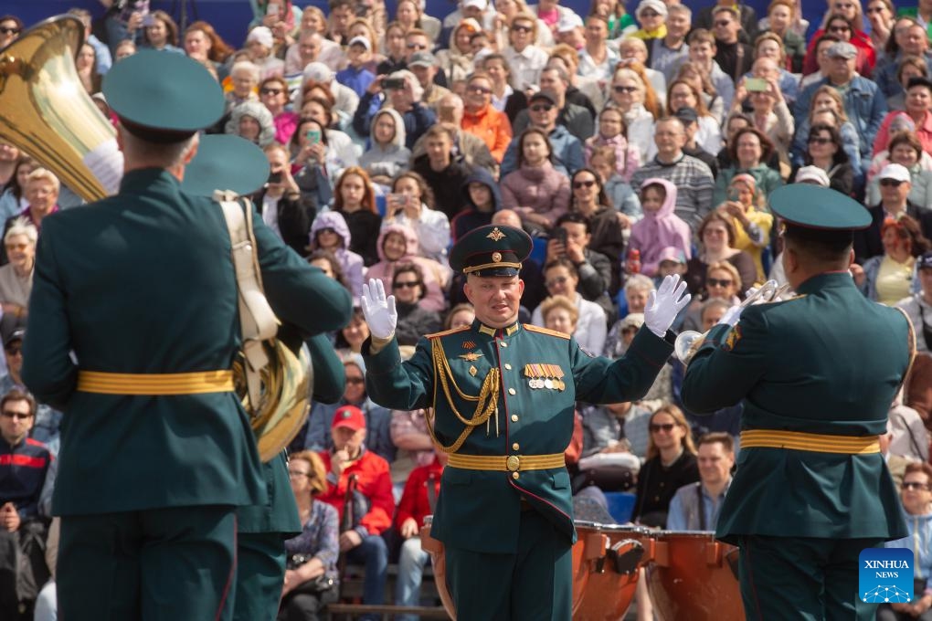 A military music festival is held to celebrate the Russia Day in St. Petersburg, Russia, June 12, 2024. Russia Day marks the date when the First Congress of People's Deputies of the Russian Federation adopted the Declaration of Russia's National Sovereignty in 1990.(Photo: Xinhua)