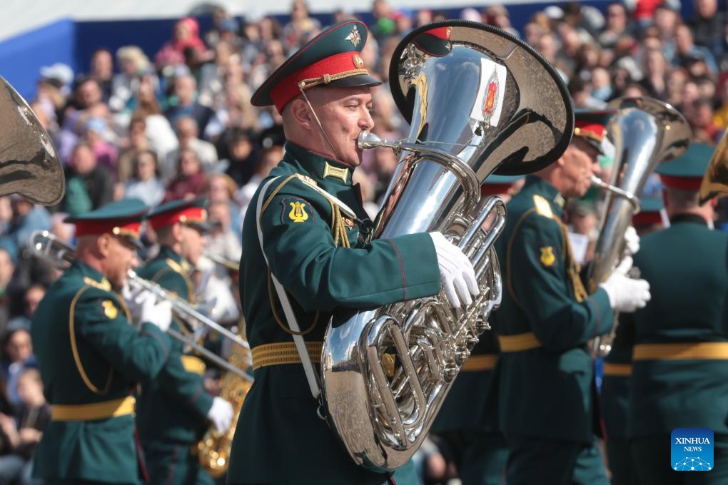 A military music festival is held to celebrate the Russia Day in St. Petersburg, Russia, June 12, 2024. Russia Day marks the date when the First Congress of People's Deputies of the Russian Federation adopted the Declaration of Russia's National Sovereignty in 1990.(Photo: Xinhua)