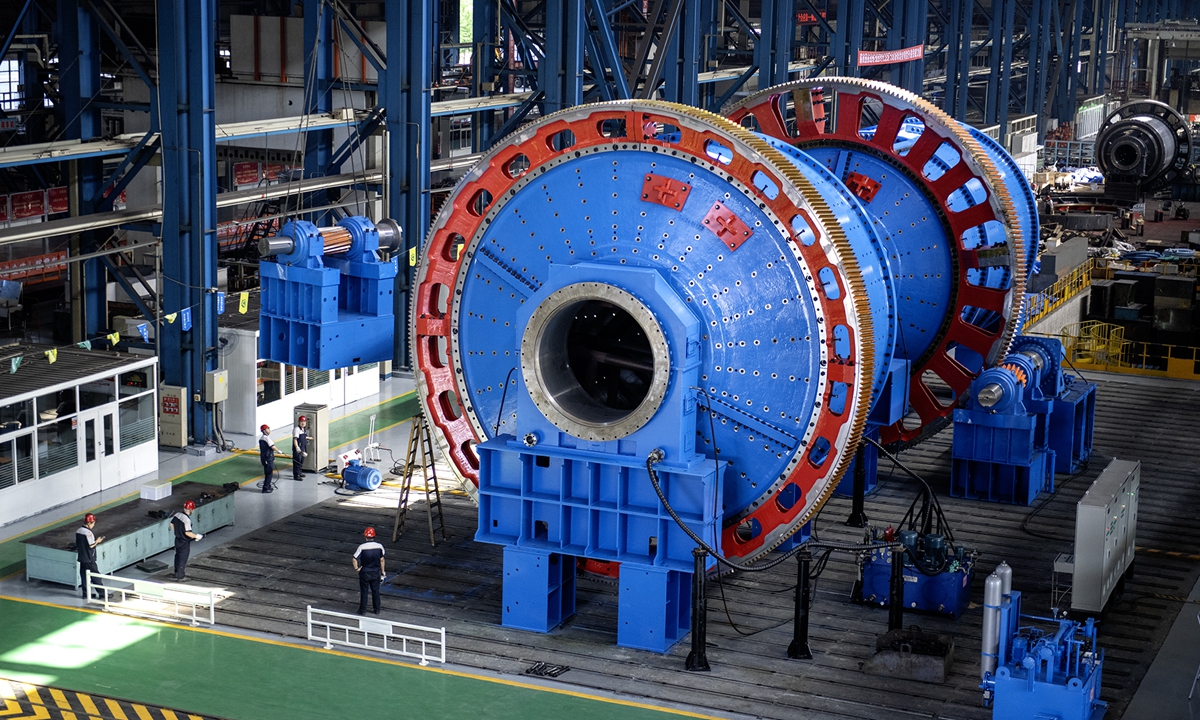 A large mining mill, manufactured by Northern Heavy Industries Group Co, rolls off the production line after engineering debugging at an industrial park in Shenyang, Northeast China's Liaoning Province on June 17, 2024. The equipment is being dismantled and packaged for shipment to the State of Eritrea in Africa. The completion of the large gear marks another significant achievement by the Chinese company in support of development of the Belt and Road Initiative. Photo: VCG