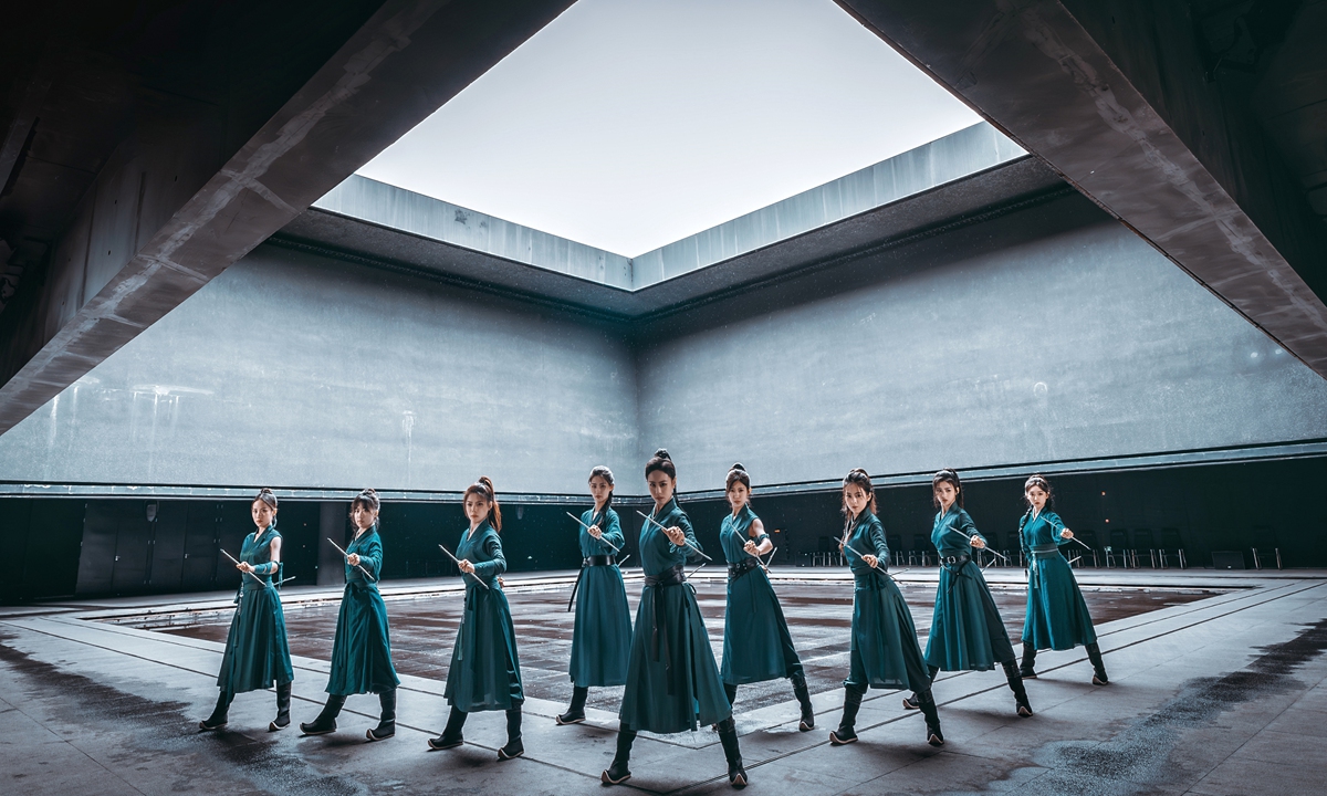 Eight members of the Emei Kung Fu Girls group train with the Emei piercers Photo: Courtesy of the Emei Kung Fu Girls group