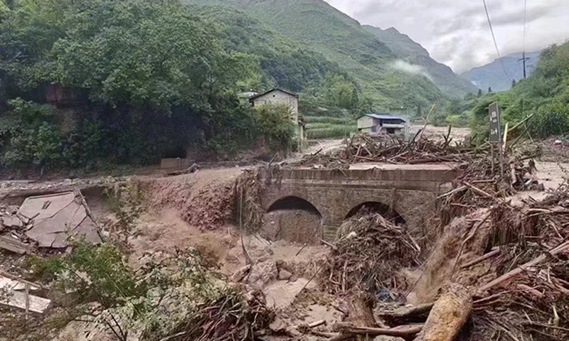 Photo: A sudden flash flood triggered by heavy rainfall struck a village in Ya'an in Southwest China's Sichuan caused over 30 people mission,<strong></strong> and as of 10 pm on July 20, 2024, 8 bodies have been found, with the identities of 5 victims confirmed. Photo: The Paper 