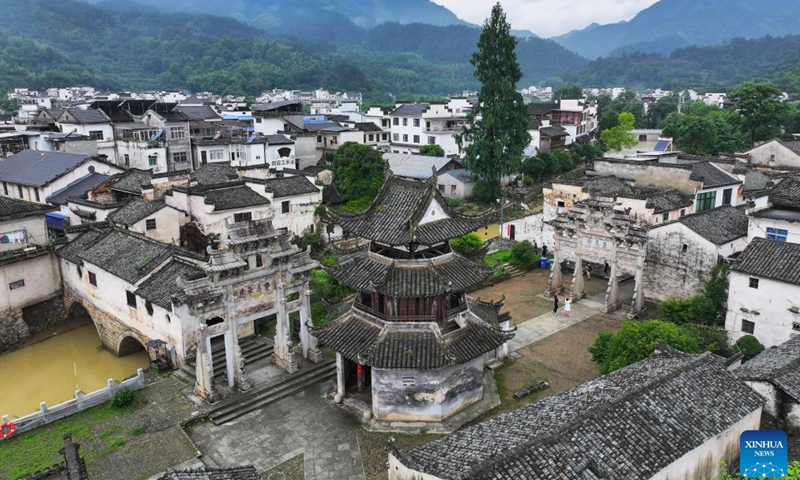 An aerial photo taken on June 22, 2024 shows the ancient architecture complex in Xucun Village of Xucun Town, Huangshan City, east China's Anhui Province. 
