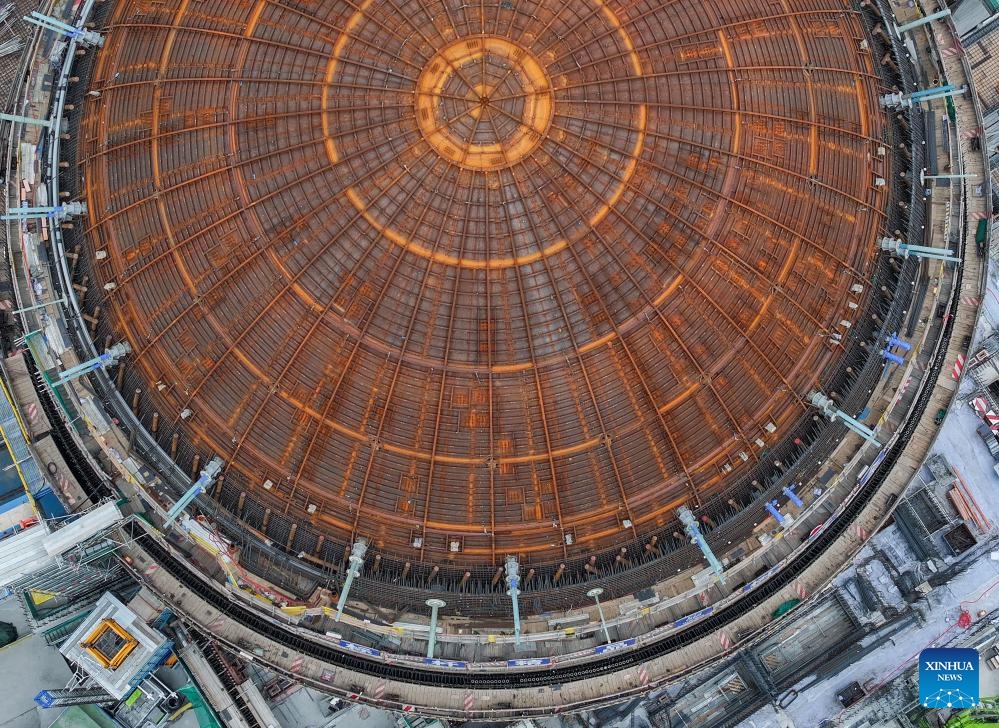 A drone photo shows a construction site of the Tianwan Nuclear Power Station Unit 8 in Lianyungang, east China's Jiangsu Province, June 19, 2024. Unit 7, as well as Unit 8, has a capacity of 1.265 million kilowatts. And once completed, the two units are estimated to generate about 18.8 billion kilowatt-hours of electricity every year. Started on May 19, 2021, the construction of these two units has gone smoothly.(Photo: Xinhua)