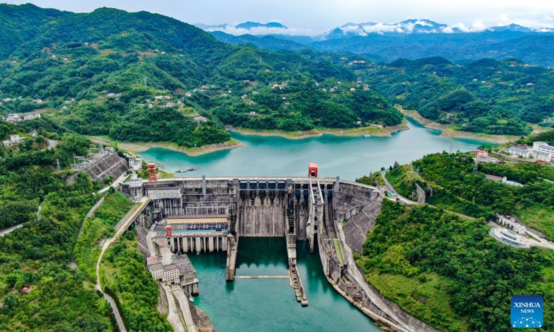 An aerial drone photo taken on June 21, 2024 shows a view of the Ankang hydropower station in Ankang, northwest China's Shaanxi Province. Water quality of Yinghu Lake has improved significantly in recent years, and the forest coverage rate along its shore has reached 76 percent. (Xinhua/Cai Xiangxin)