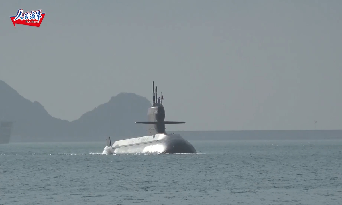 A new submarine commissioned by the Chinese People's Liberation Army (PLA) Navy enters operation at an undisclosed date. The submarine, featuring an angled sail design, has been dubbed the Type 039C by overseas media. Photo: Screenshot from the official Weibo account of the PLA Navy
