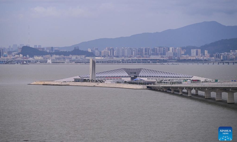 This photo taken on June 29, 2024 shows the west artificial island of the Shenzhen-Zhongshan Link in south China's Guangdong Province. The Shenzhen-Zhongshan Link, a mega cross-sea passage in south China that features two bridges, two artificial islands, and an underwater tunnel, opened to traffic at 3 p.m. on Sunday. 