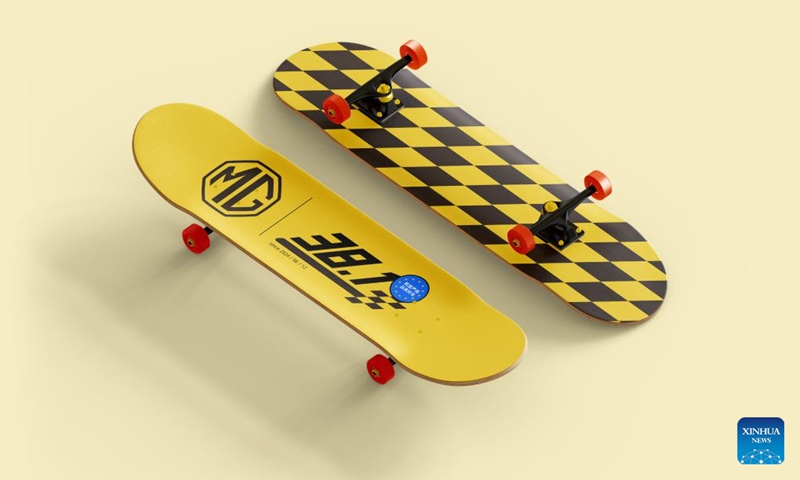 This image shows skateboards designed by Chinese carmaker SAIC Motor to mark European Commission's plan to impose provisional tariffs on China-made electric vehicles. Rather than being daunted by the European Commission's plan to impose provisional tariffs on China-made electric vehicles, Chinese carmaker SAIC Motor has found inspiration in the decision and designed an array of creative products in response. (Photo: Xinhua)