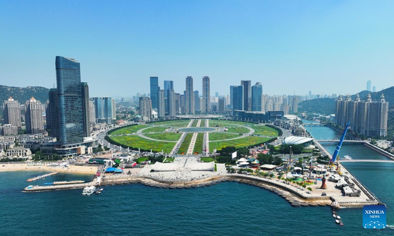 An aerial drone photo taken on June 17, 2024 shows Xinghai square in Dalian, northeast China's Liaoning Province. The 2024 Summer Davos meeting will be held from June 25 to 27 in northeast China's coastal city of Dalian, according to the city's coordination office for Summer Davos.

Also known as the 15th World Economic Forum Annual Meeting of the New Champions, this year's forum will feature the theme Next Frontiers for Growth. (Photo: Xinhua)
