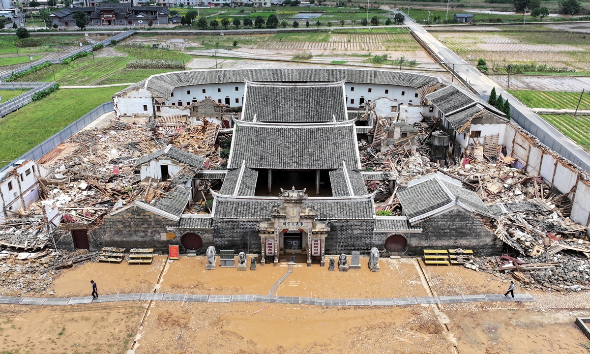 The damaged Li Clan Ancestral Hall in Longyan, Fujian Province  Photo: VCG