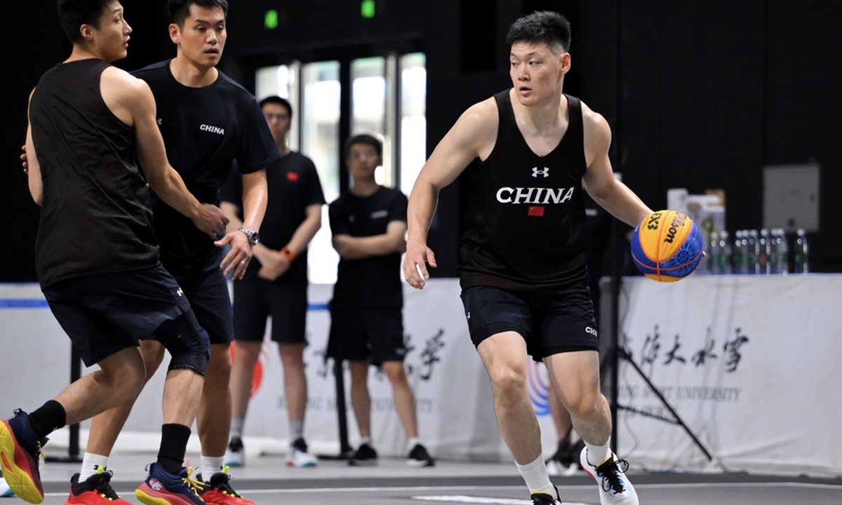 China's men's 3x3 basketball players prepare for the Paris Olympics at a training center in Beijing on June 14, 2024. Photo: IC

