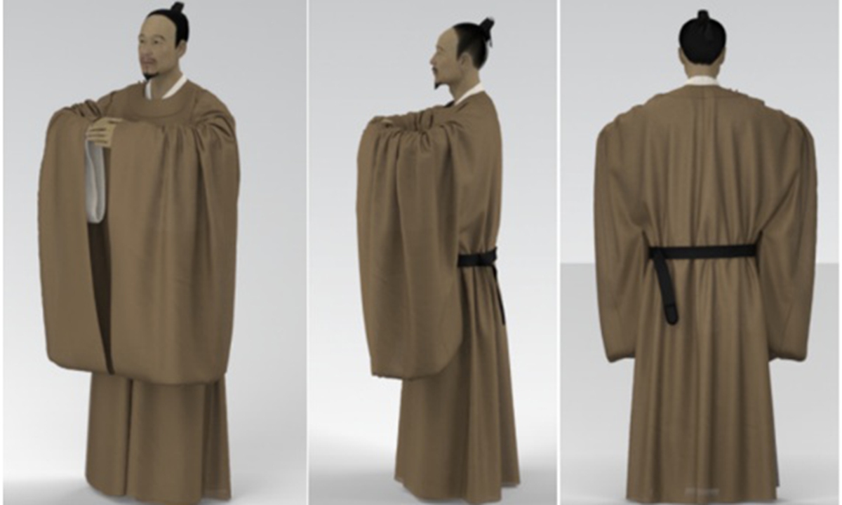 Digital demo of the round-necked pale silk gauze robe official uniform Photo: Courtesy of the School of International Education under Zhejiang Sci-Tech University