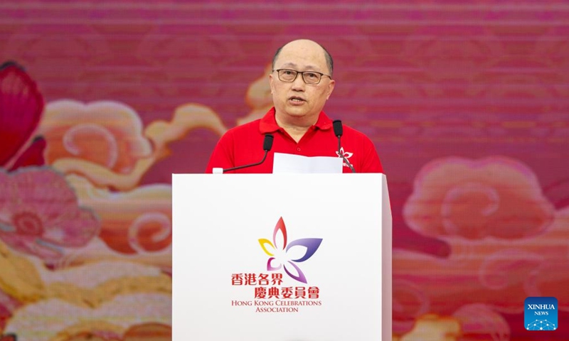 Zheng Yanxiong, director of the Liaison Office of the Central People's Government in the Hong Kong Special Administrative Region, speaks at a launching ceremony marking the 27th anniversary of Hong Kong's return to the motherland in Hong Kong, south China, June 29, 2024. (Xinhua/Zhu Wei)