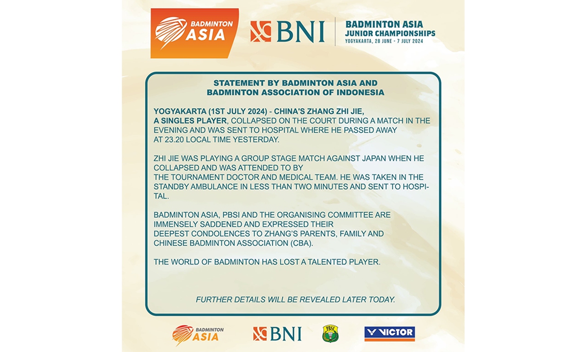Badminton Asia announcement Screenshot of X account @BadmintonAsia